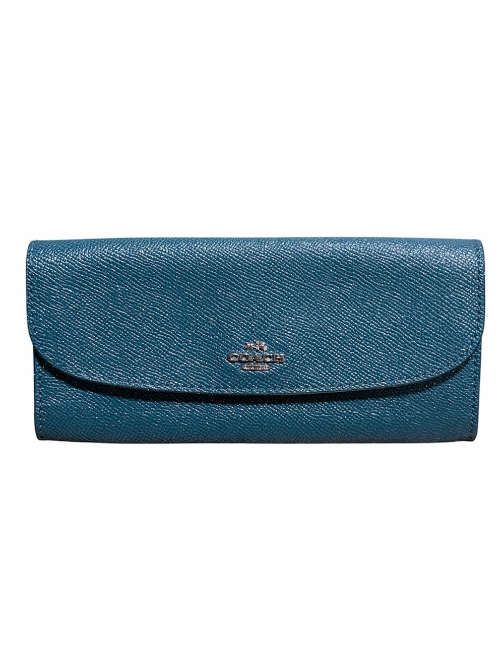 Coach Teal Slim Wallet Metallic Shimmer Crossgrain Leather